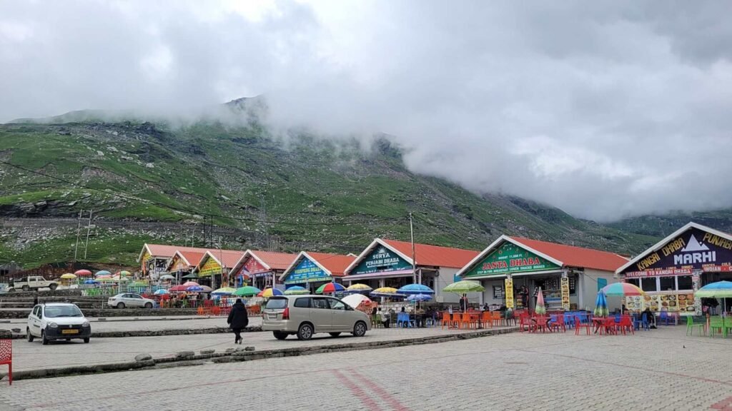 Marhi Town on the Leh Manali Highway surrounded by green valleys and panoramic mountain views