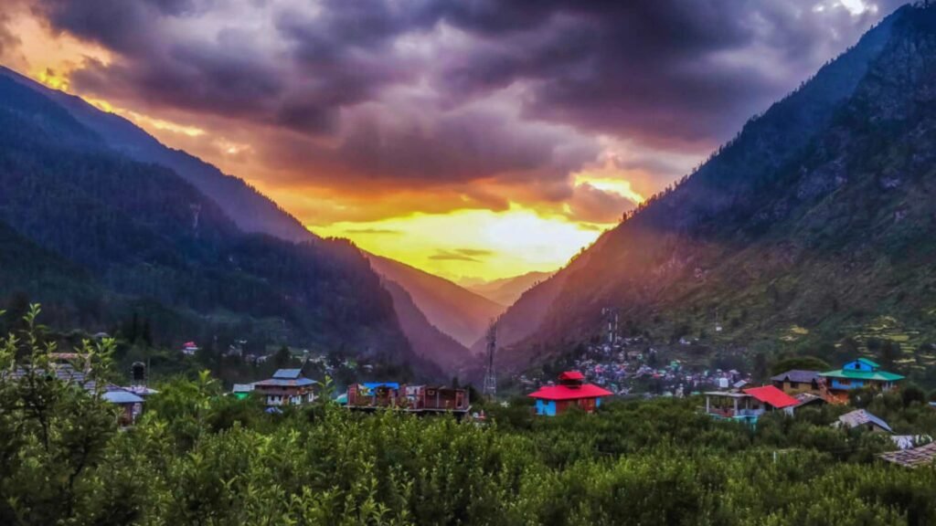 Scenic view of Kalga with lush greenery, mountain paths and beautiful village scenery near Kasol
