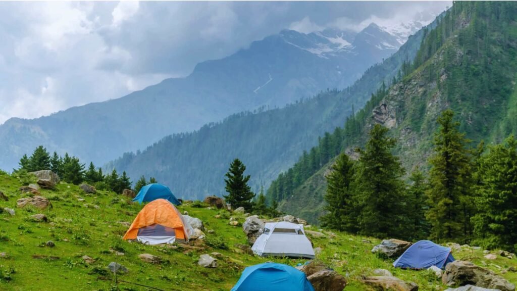 Scenic campsite experience on the Kheerganga Trek near Kasol