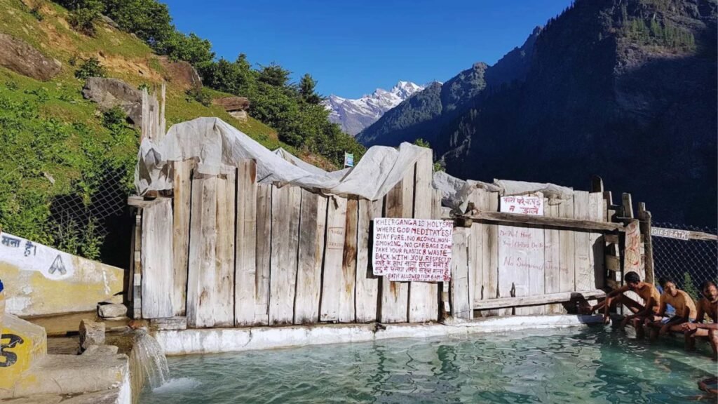 Scenic natural hot springs at Kheerganga near Kasol in Himachal Pradesh