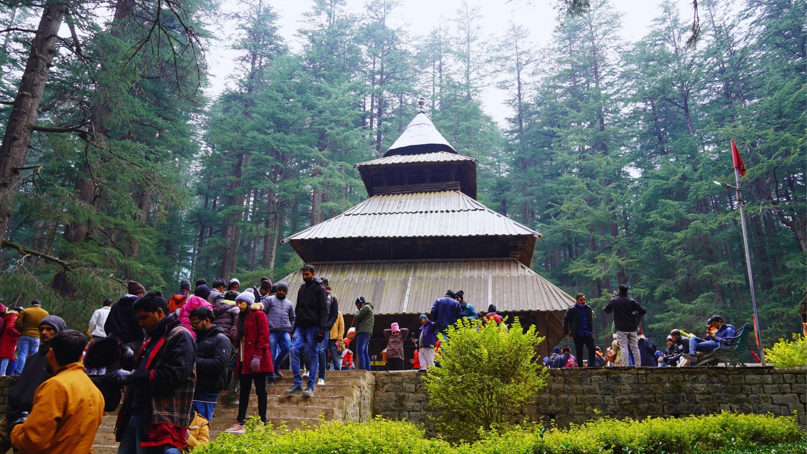 Tourists visiting Hidimba Devi Temple in Manali