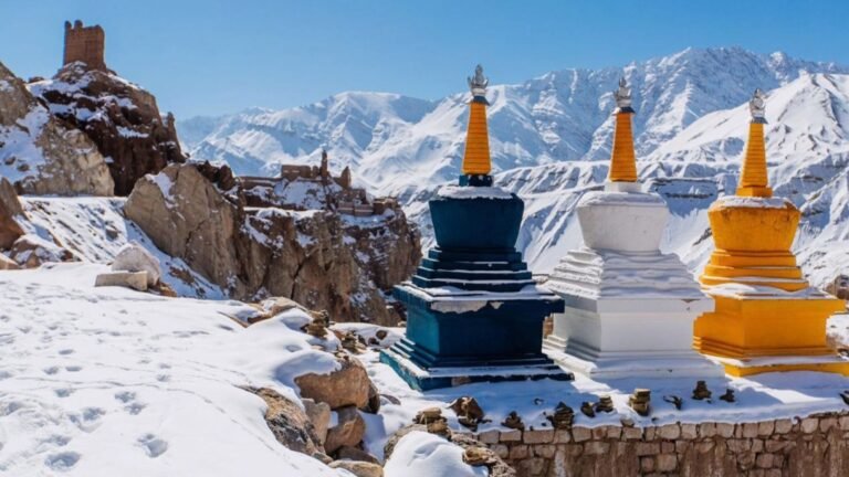 Basgo covered in snow in winters in Leh Ladakh