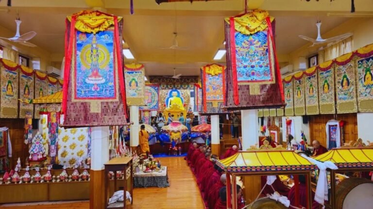 Buddhist prayer hall inside Tsuglagkhang Complex and Namgyal Monastery McLeod Ganj Dharamshala