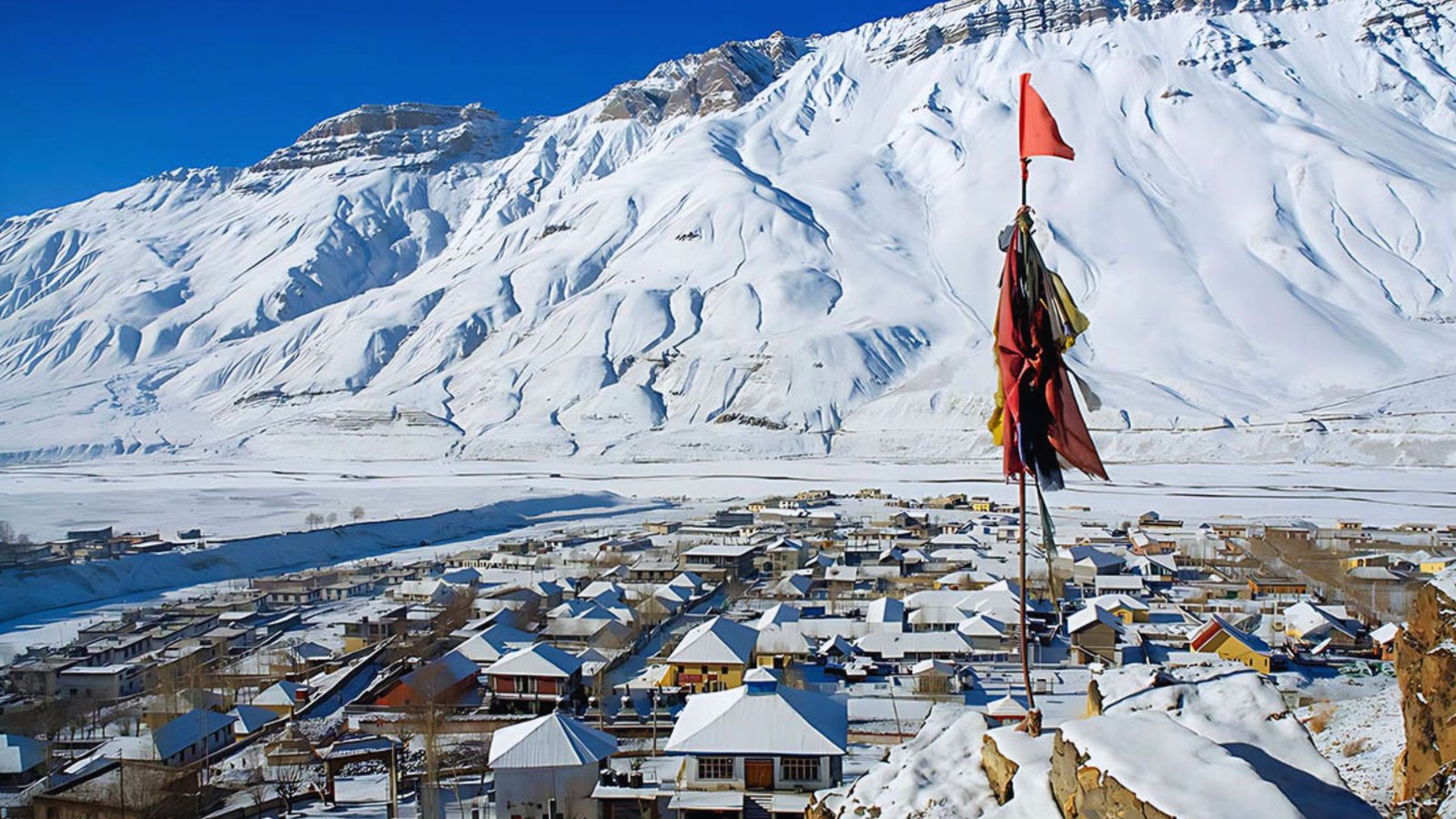 Kaza in Spiti Valley covered in Snow in Winters