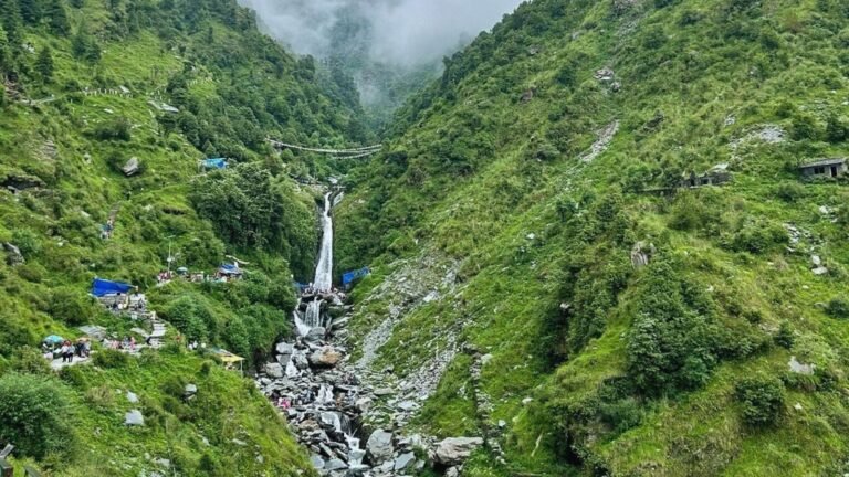 Scenic view of Bhagsunag Waterfall in Dharamshala