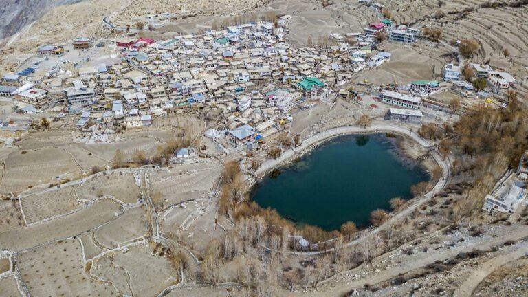 Wide panoramic view of Nako Village and surrounding cold desert mountains in Kinnaur